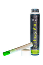 A pre-roll joint with a proprietary disposable vape tip, labeled with the brand High Note and the product name Jamaican Strawberries X Biscotti Skunk.
