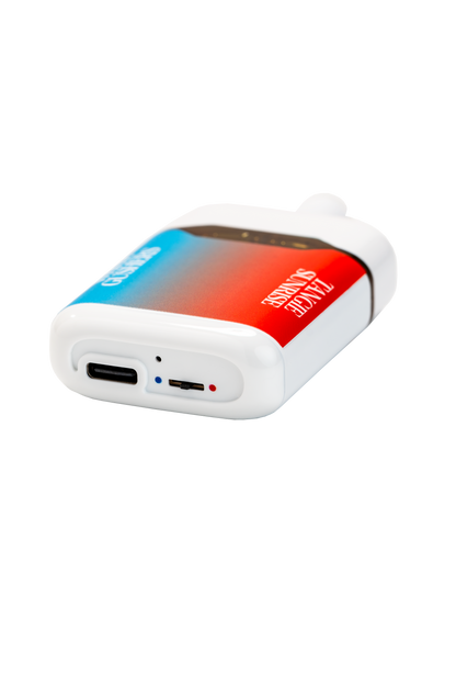 JIVE Duet Vape device. White with blue and red label. 