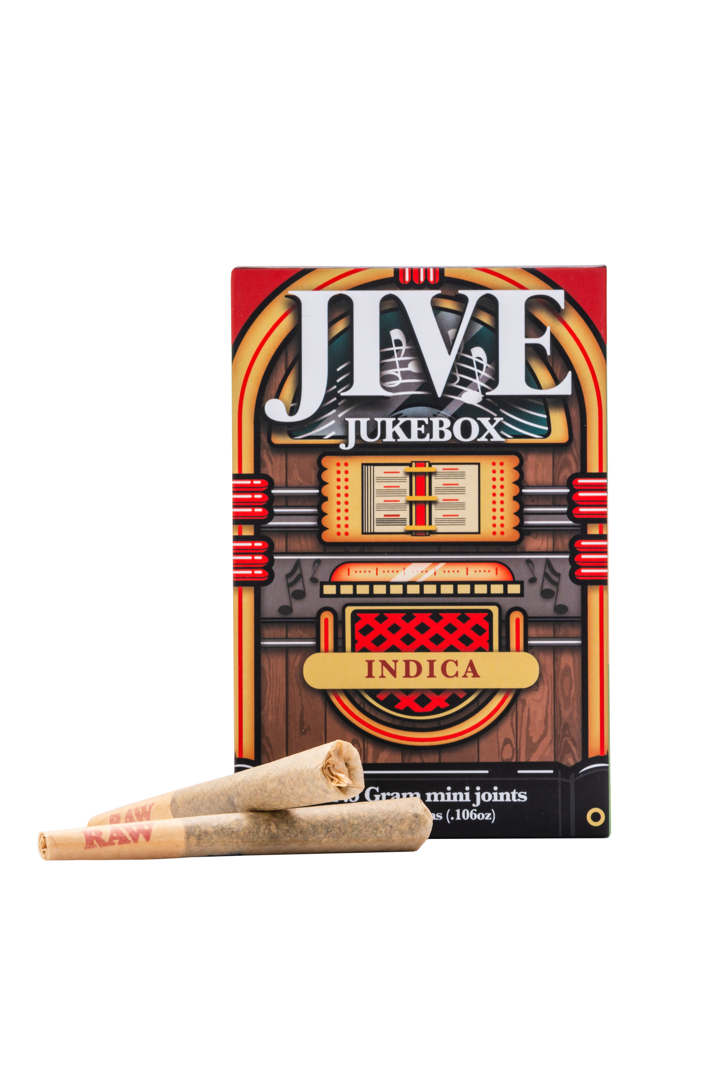 JIVE Jukebox packaging and 2 prerolls.  Indica