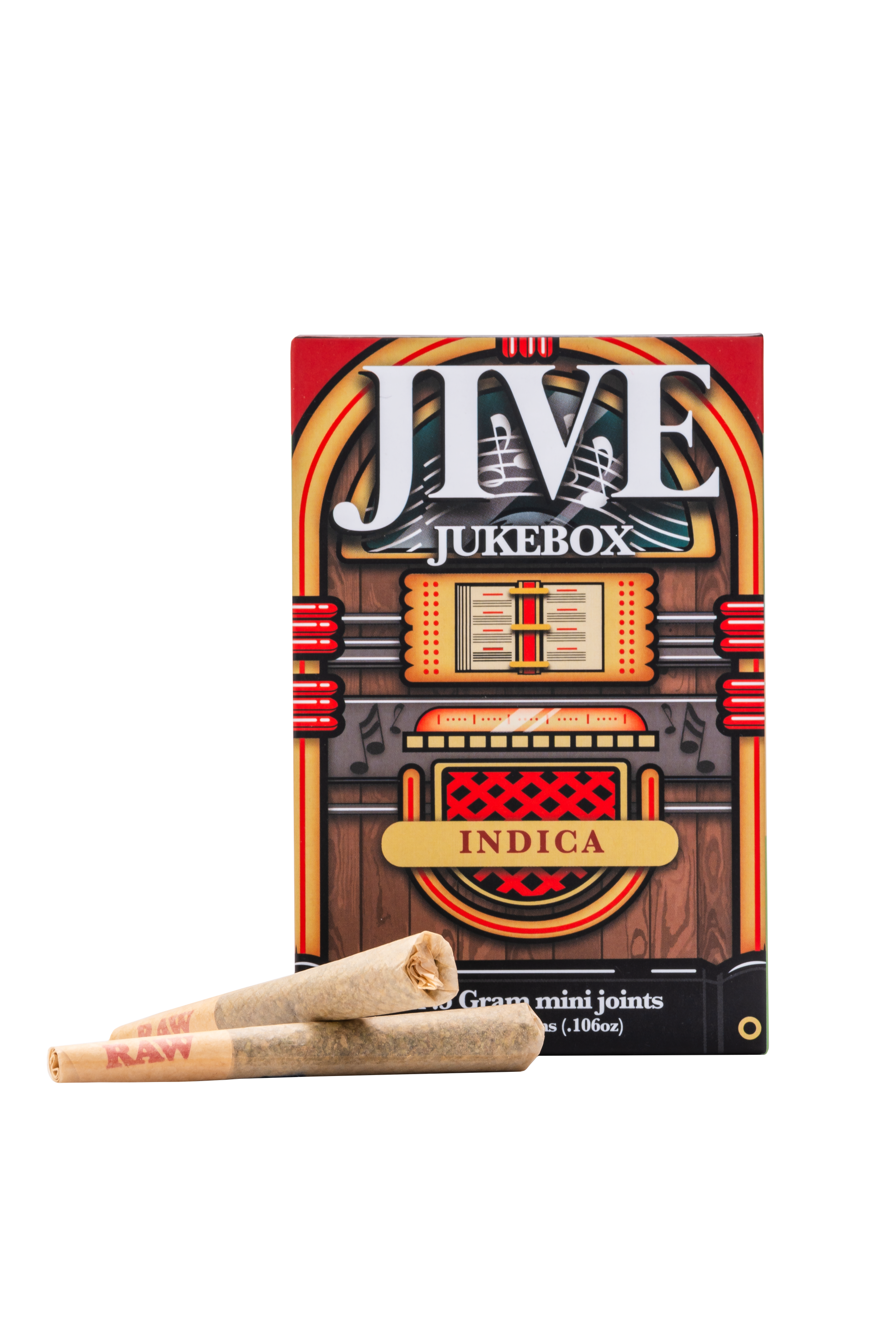 JIVE Jukebox packaging and 2 prerolls.  Indica