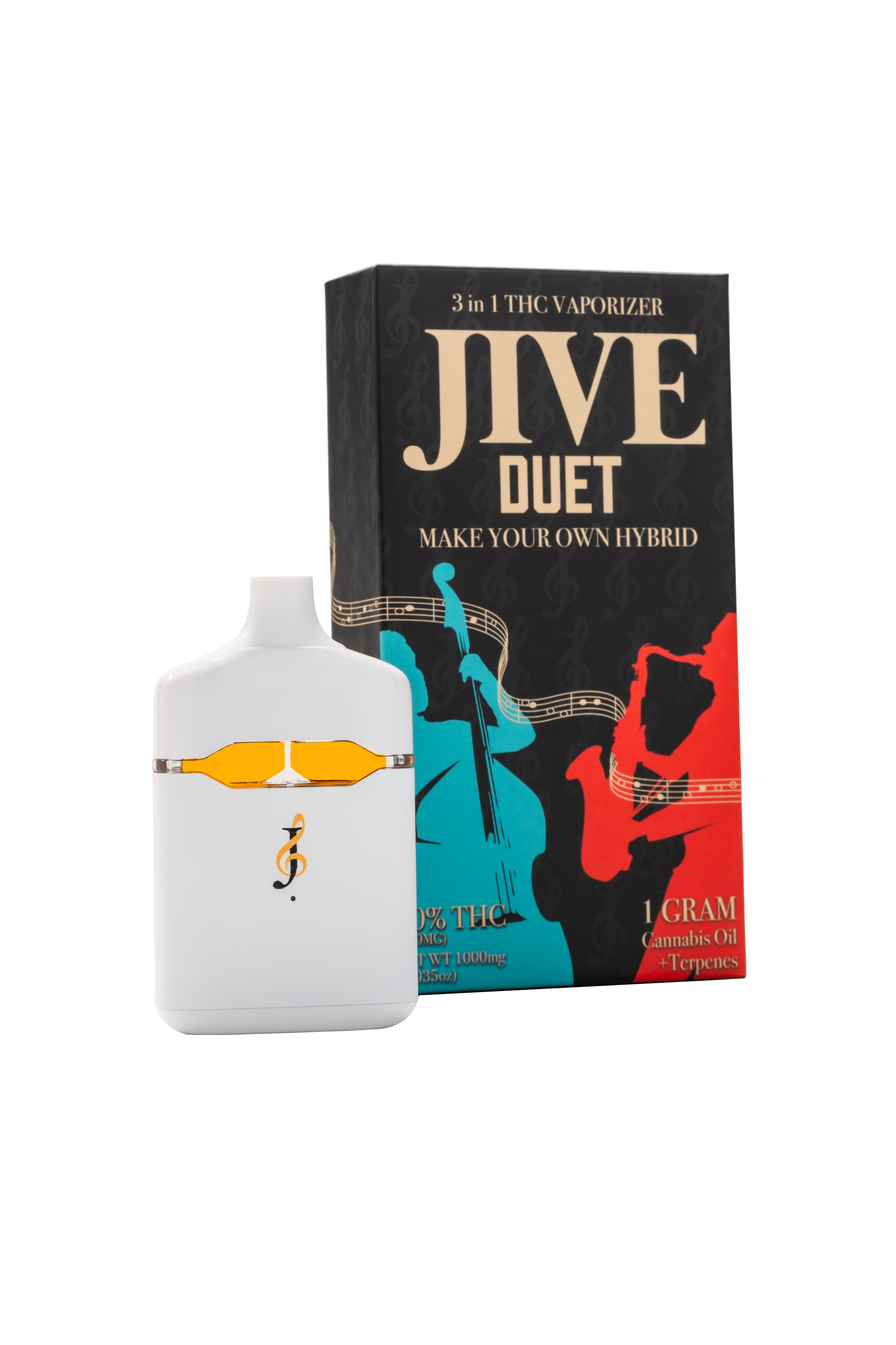 JIVE Duet vape and package. black with red and blue coloring. 